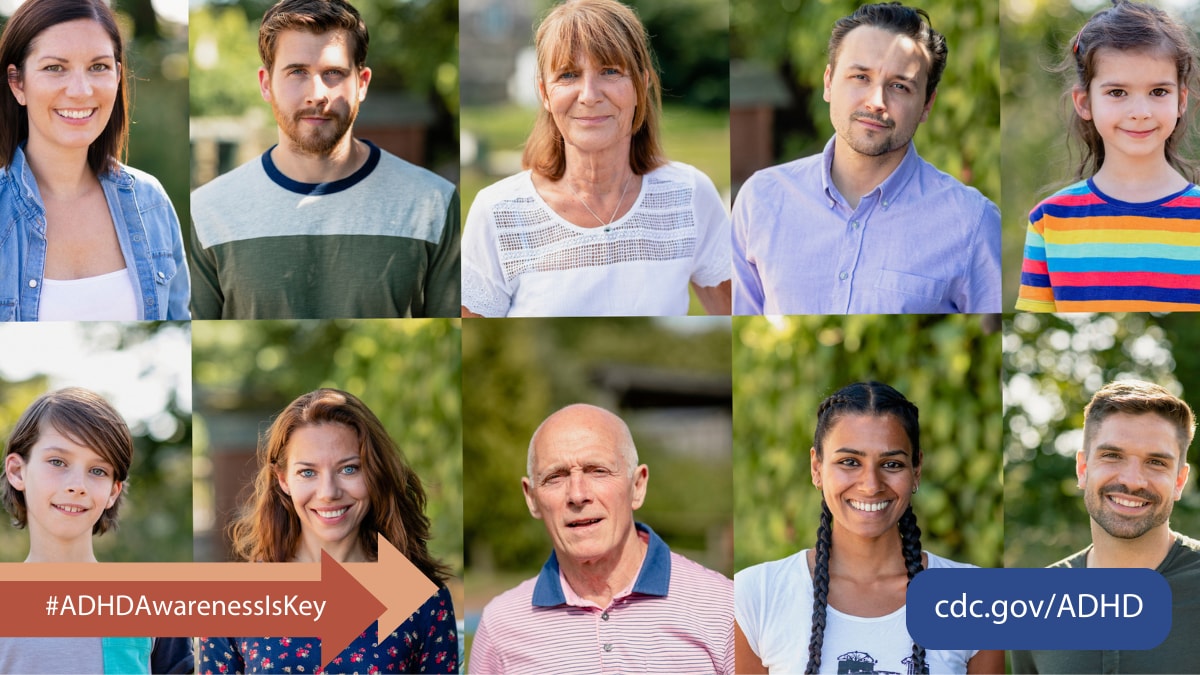 Portrait collage of people smiling with a blurry outdoor background.