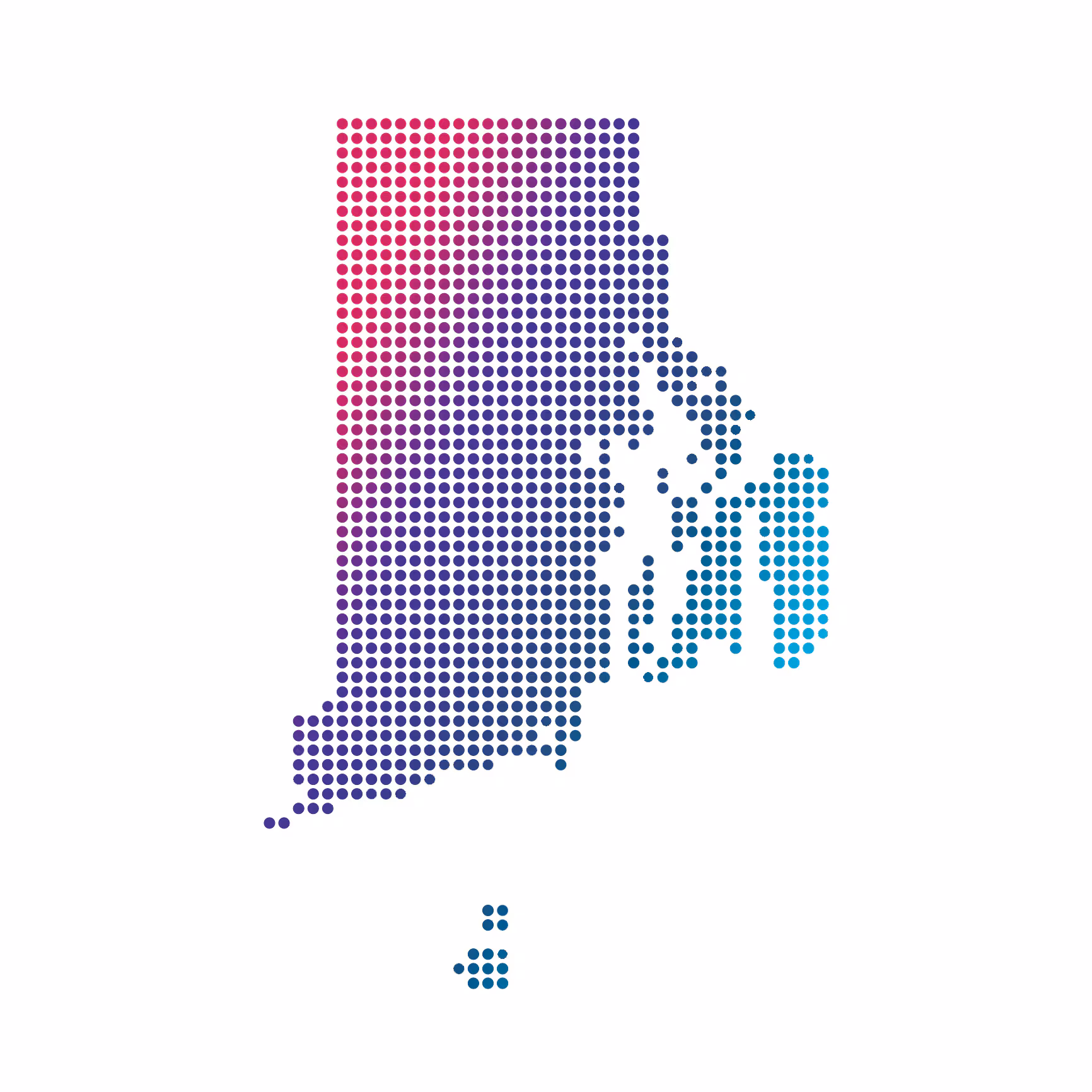 Rhode Island map of blue dots on white background