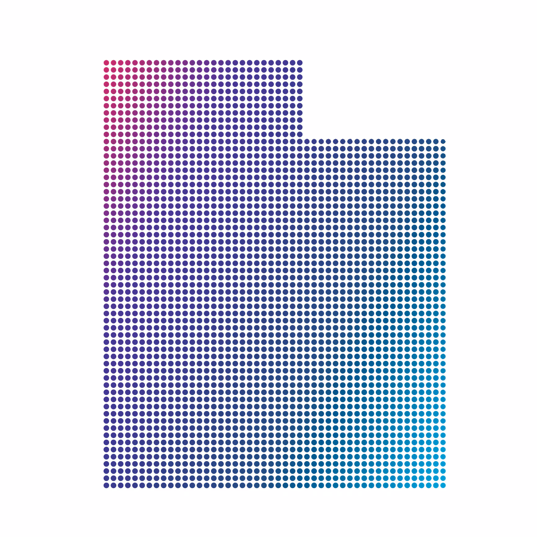 Utah map of blue dots on white background
