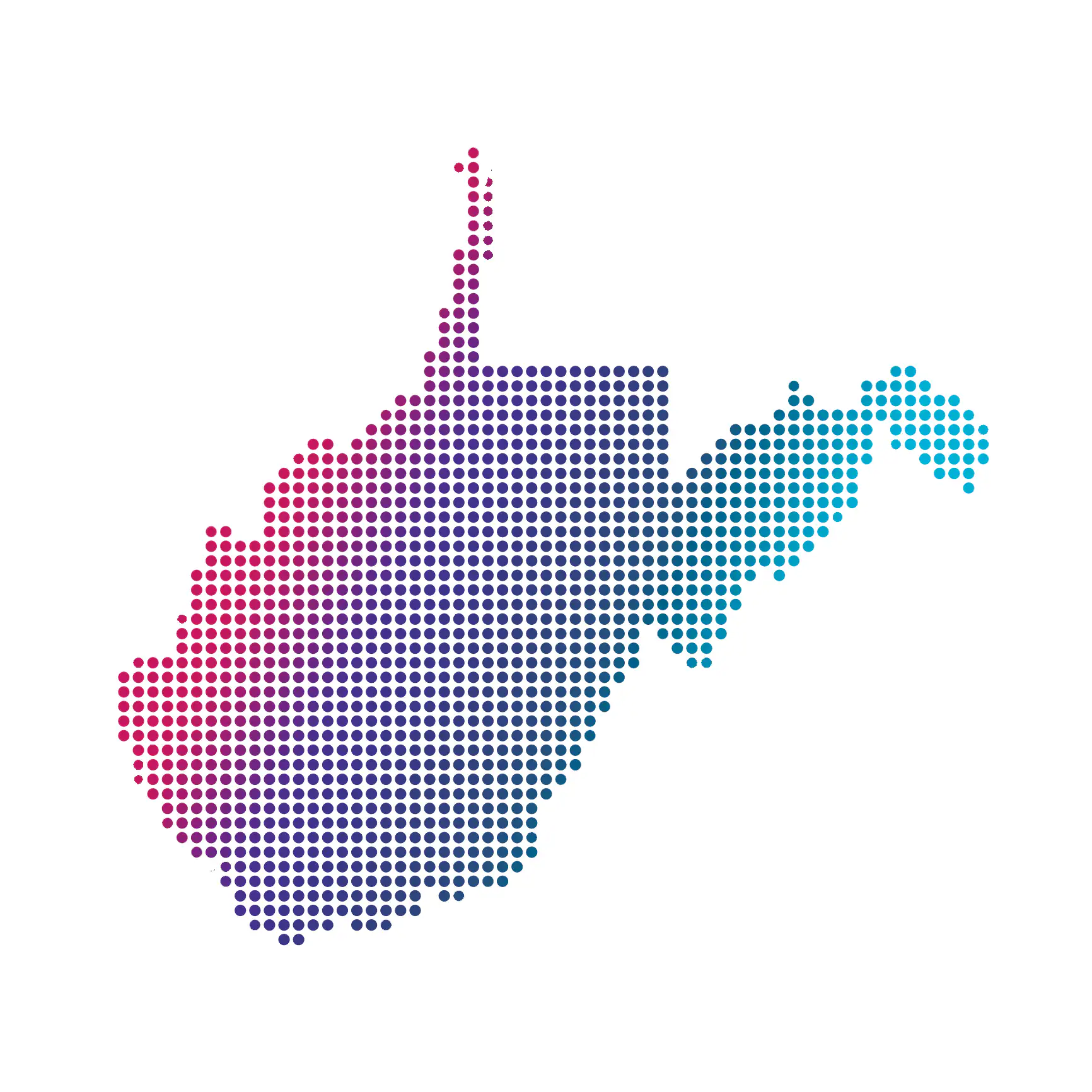 West Virginia map of blue dots on white background West Virginia map of blue dots on white background