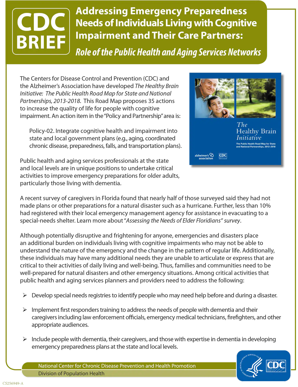 cover page emergency preparedness needs of individuals living with cognitive impairment and their care partners: role of the public health and aging services networks