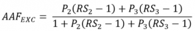 (AAF)_EXC=  (P_2 ((RS)_2-1)+P_3 ((RS)_3-1))/(1+P_2 ((RS)_2-1)+P_3 ((RS)_3-1))