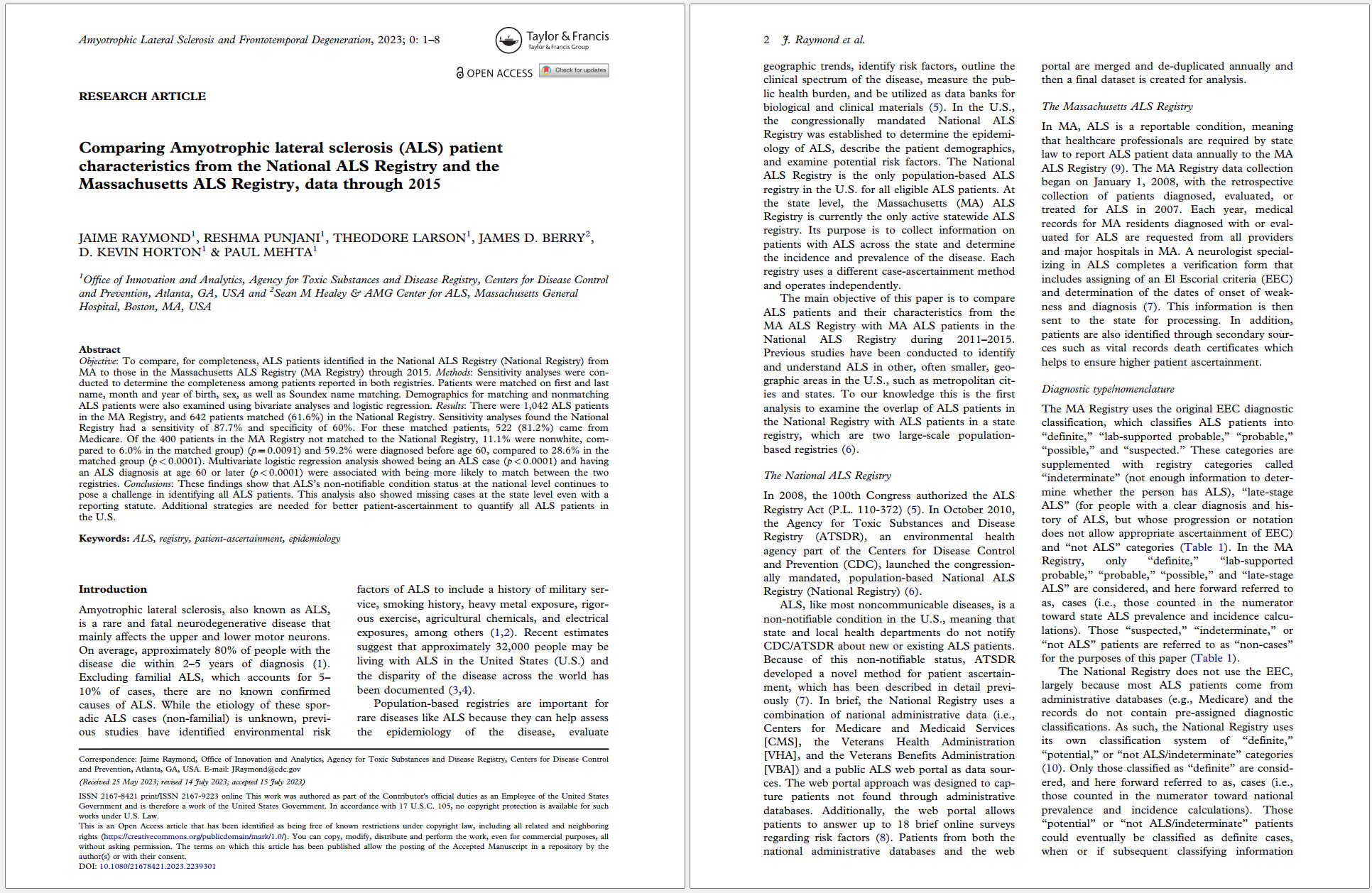 Screenshot of the first two pages of Raymond MA Registry paper