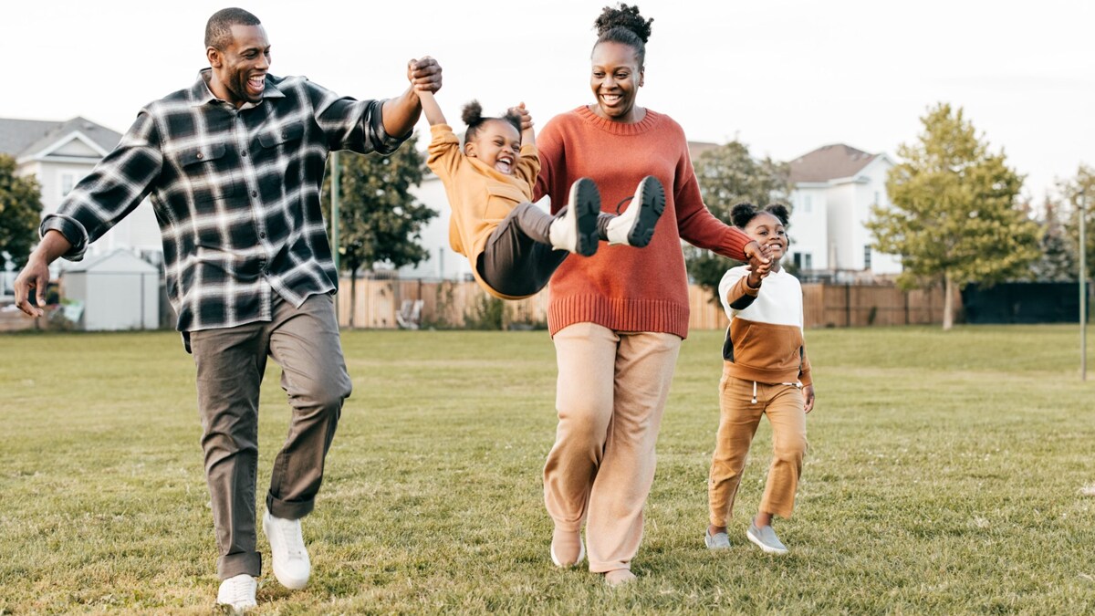 Parents and two daughters having fun