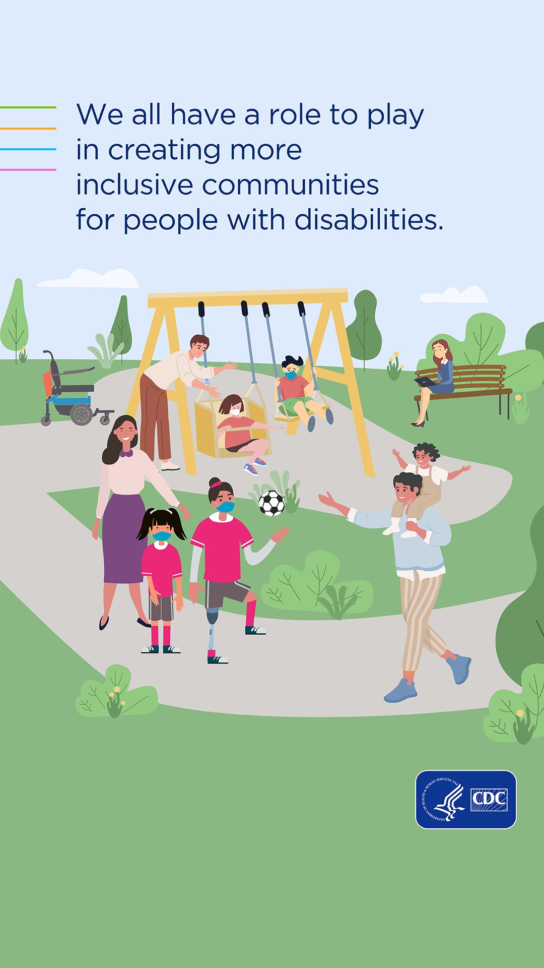 Playground with a quote of "We have a role to play in creating more inclusive communities for people with disabilities."