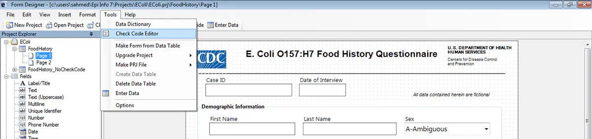 Form Designer Menu