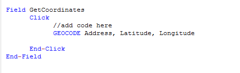 Check Code Sample showing the GEOCODE command