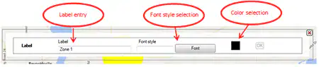 Label entry box and font and color selections