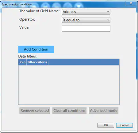 Specify Conditional Assignment Condition dialog box