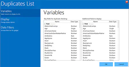 Duplicates list gadget