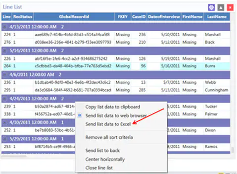 Send list data to Excel