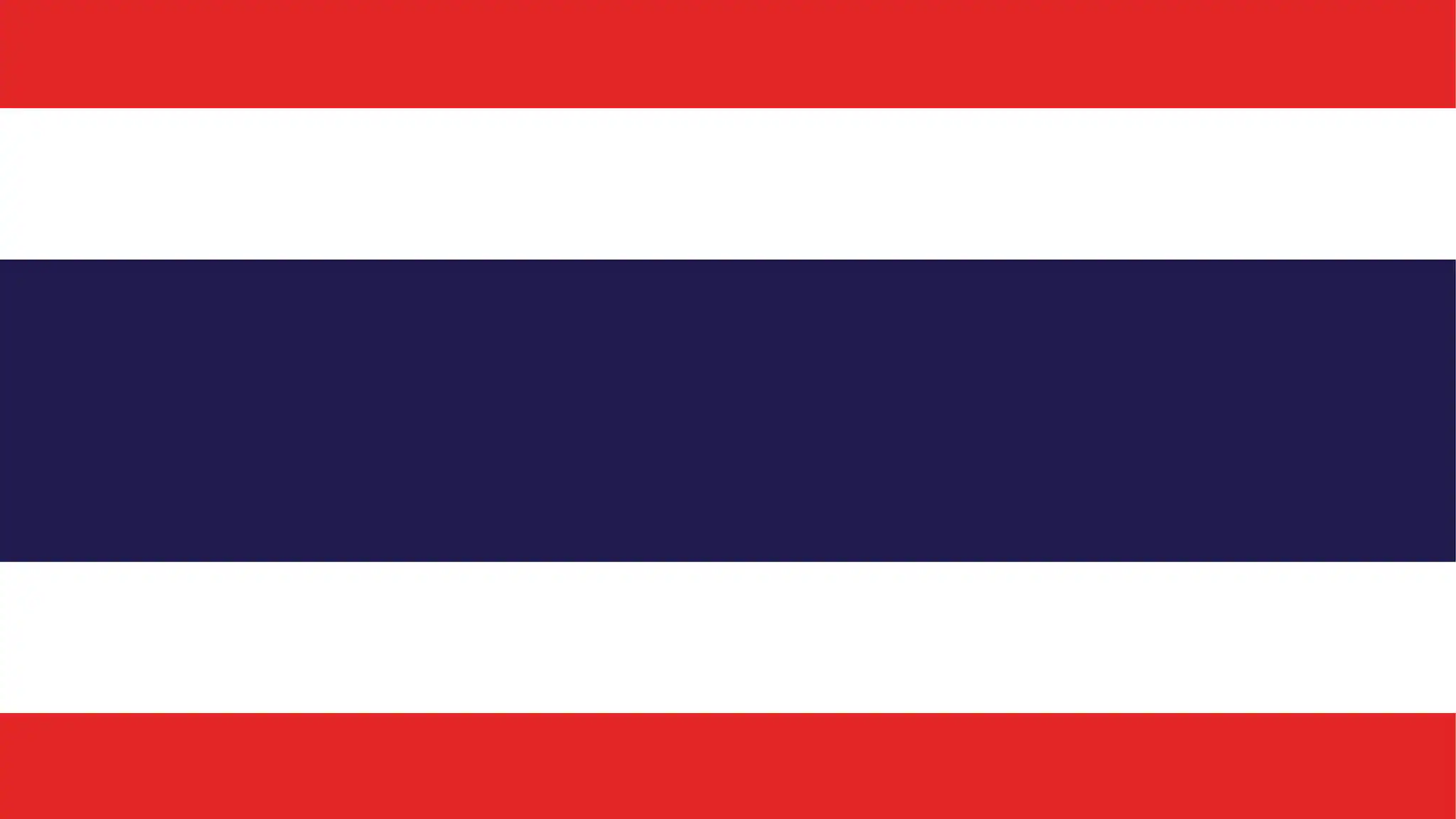 Flag of Thailand. Five horizontal bands in order from top to bottom (red, white, blue, white, red).