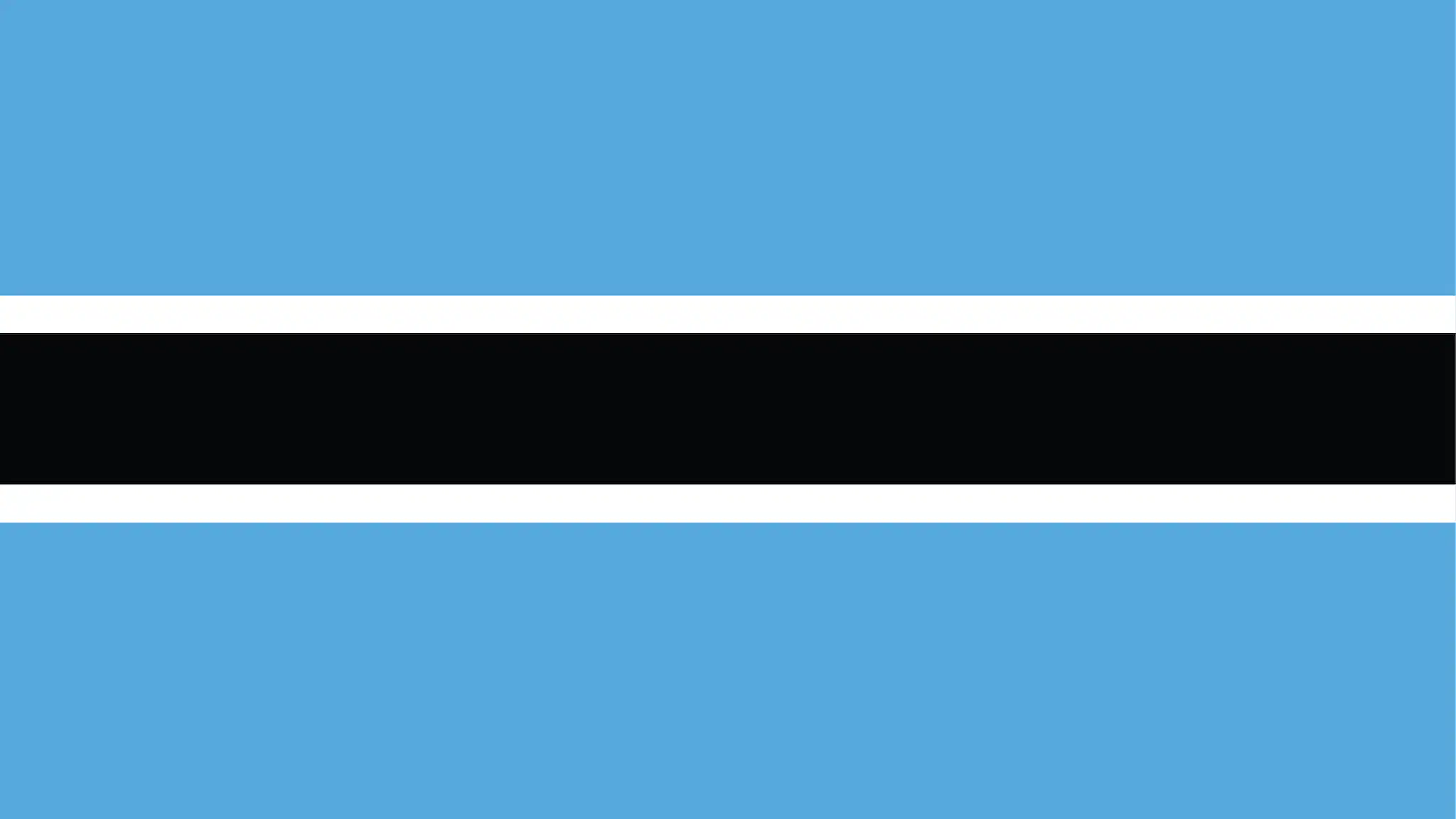 Image of the Botswana flag, blue strip at the top and bottom, black strip in the middle with white top and bottom border