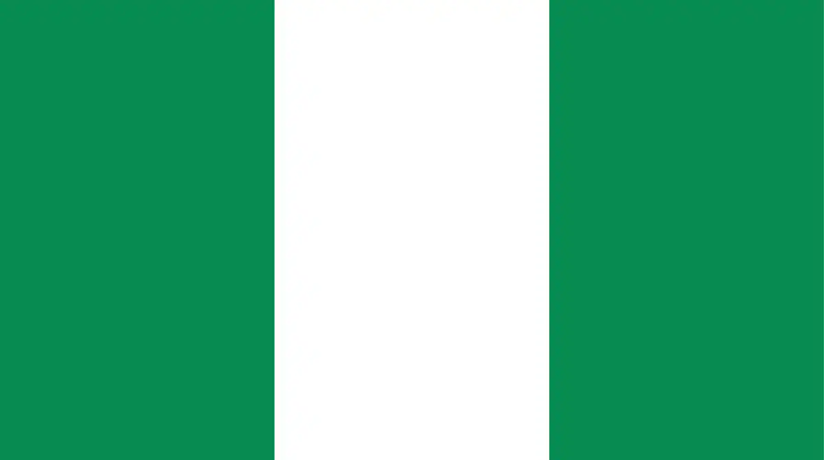 The Nigerian flag is green, white, and green horizontal lines.