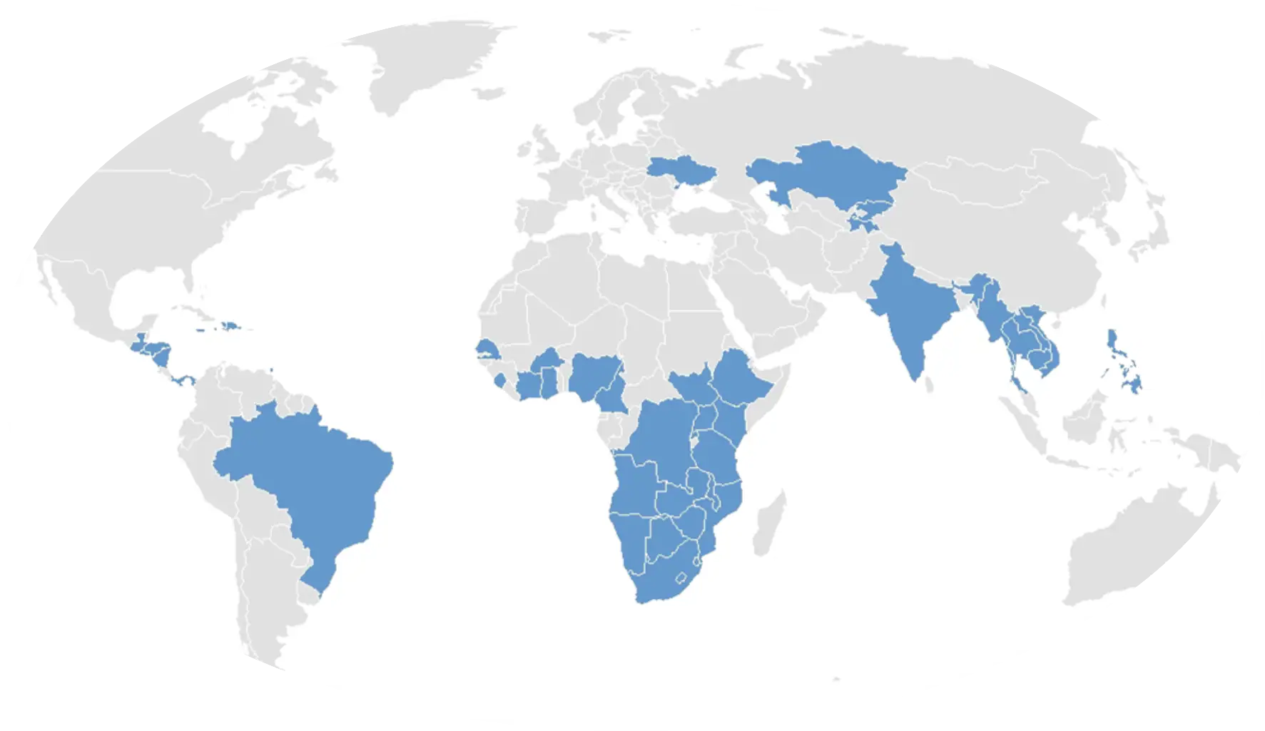 Map with countries where CDC supports laboratories or point-of-care testing sites shaded in blue