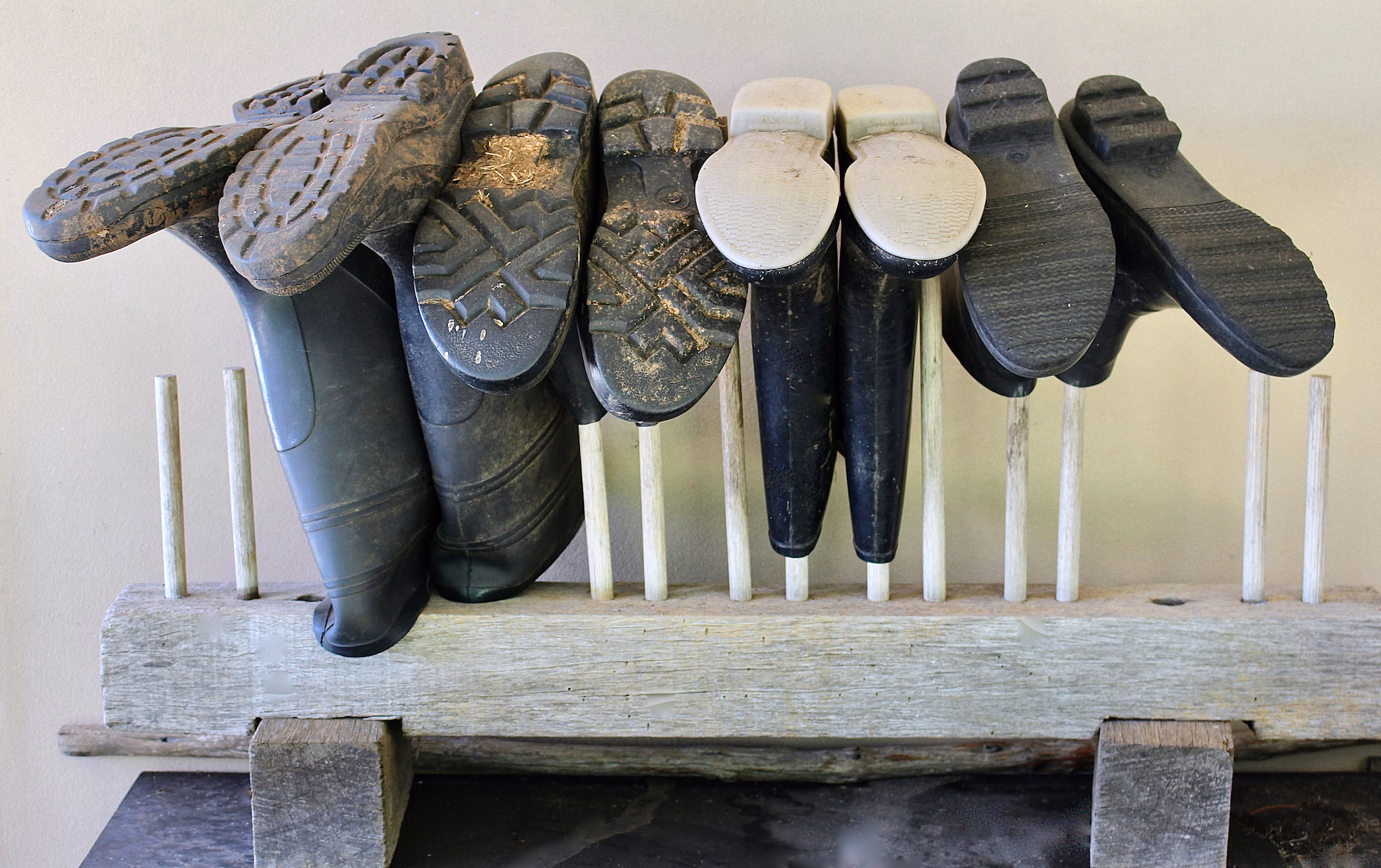A row of boots outside