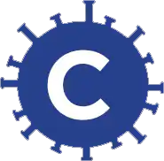 Icon depicting a round virus shape with the letter C within it