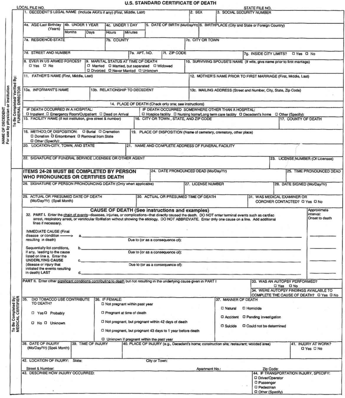 U.S. Standard Certificate of Death