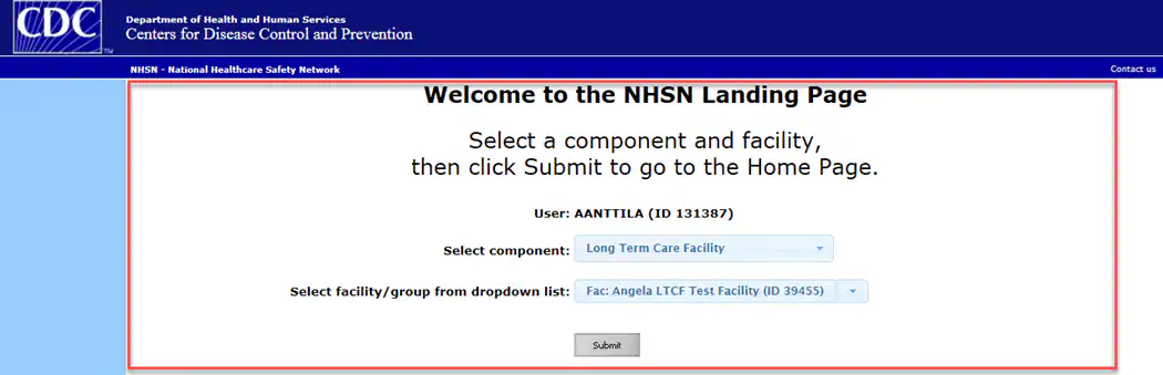 NHSN landing page