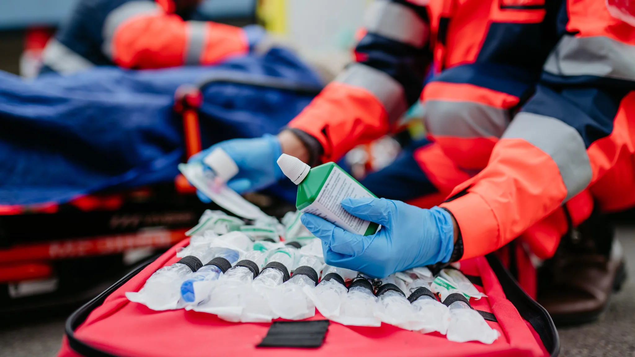 Close-up of emergency equipment during rescue action