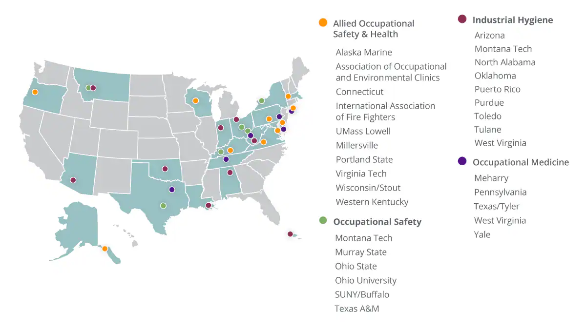 Map of training project grant locations.