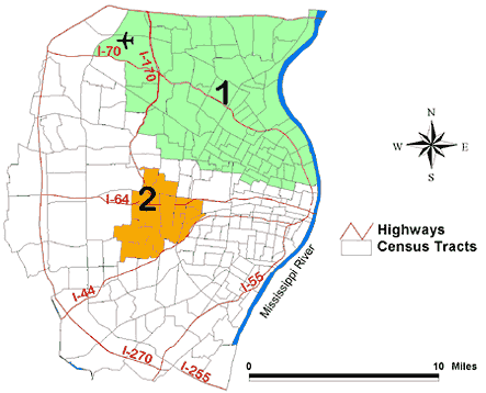 Map of the St. Louis, Mo, study area.