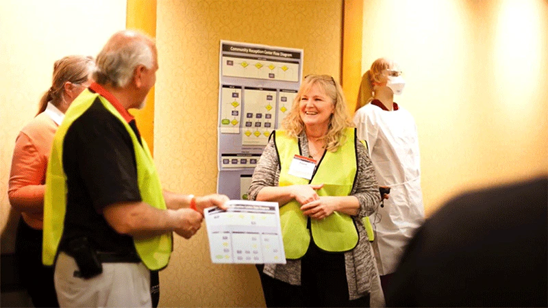 People gather for a Community Reception Center or CRC exercise