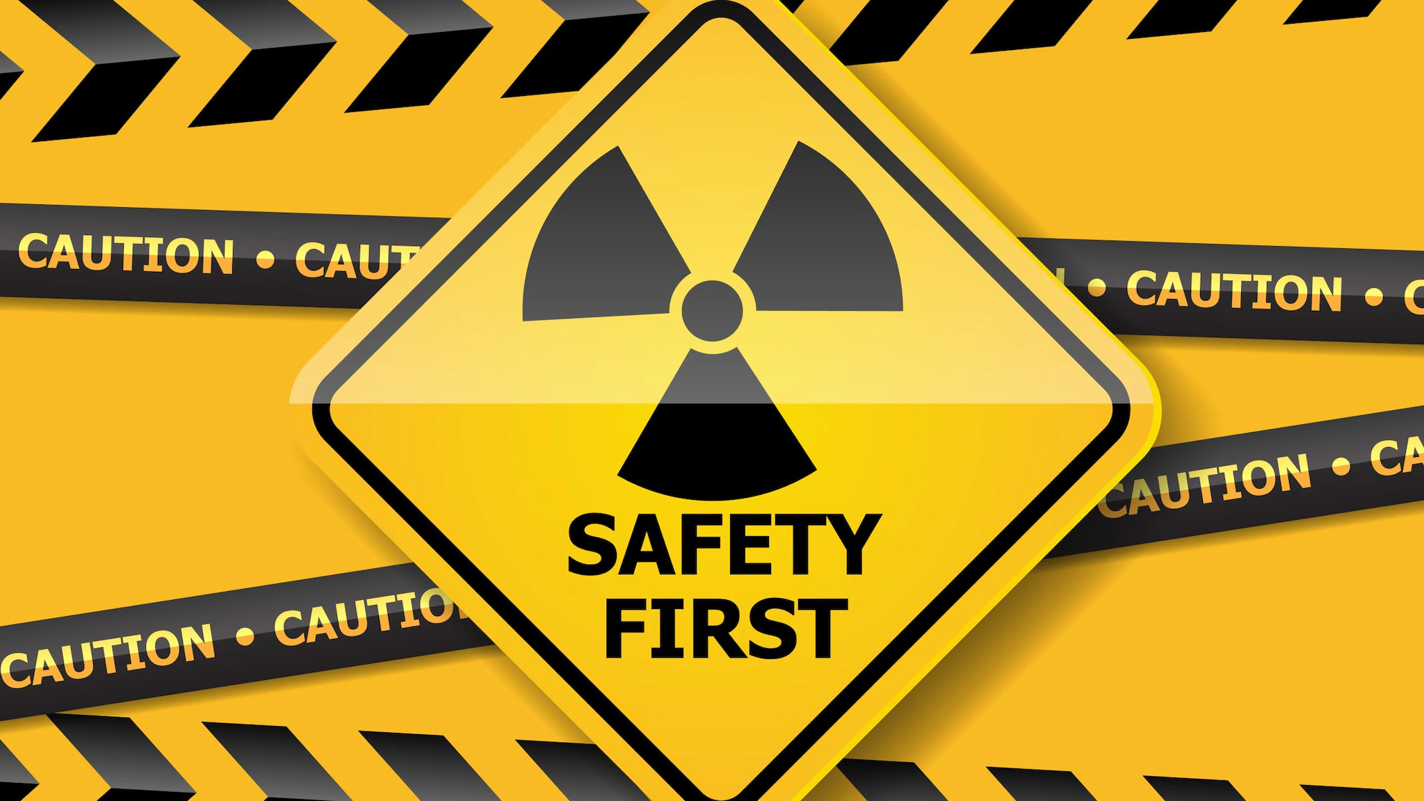 illustration of radiation warning sign on yellow wall vector background