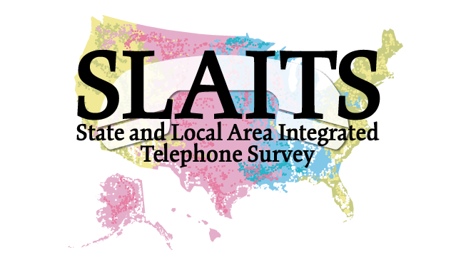 State and Local Area Integrated Telephone Survey (SLAITS) logo. Text over image of U.S. map.