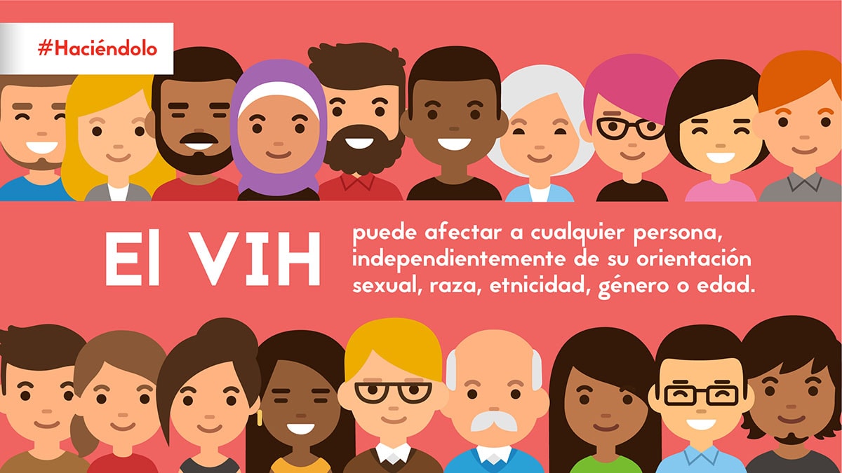 Casi 1.2 millones de personas en los Estados Unidos tienen el #VIH, y 1 de cada 7 no sabe que lo tienen. Es importante que te hagas la prueba y sepas si tú lo tienes o no. Aprende más: https://bit.ly/325yMwG #Haciéndolo - Animated images of different races of people lining the top and bottom