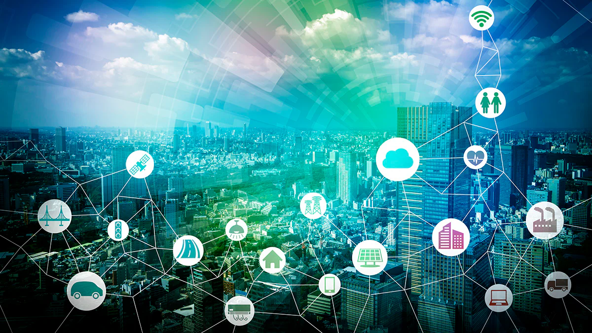 smart city and the internet of things showing various communication devices