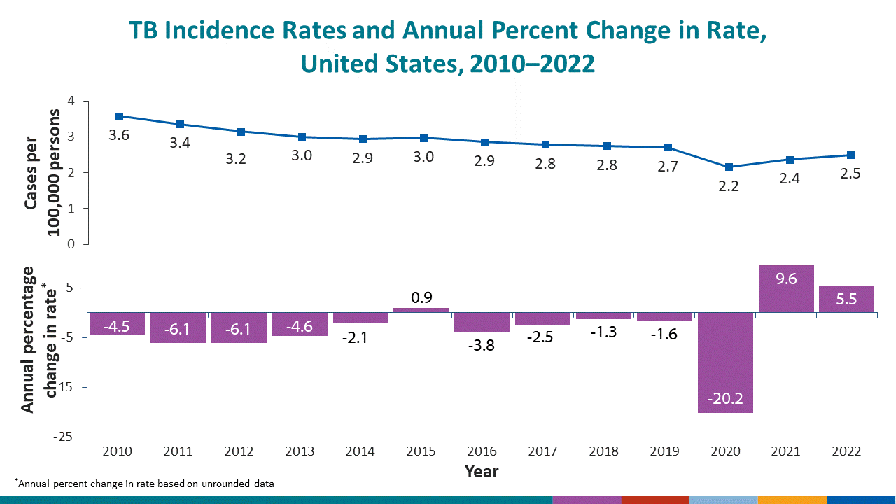 The top graph shows incidence rates (cases per 100,000 persons) since 2010.